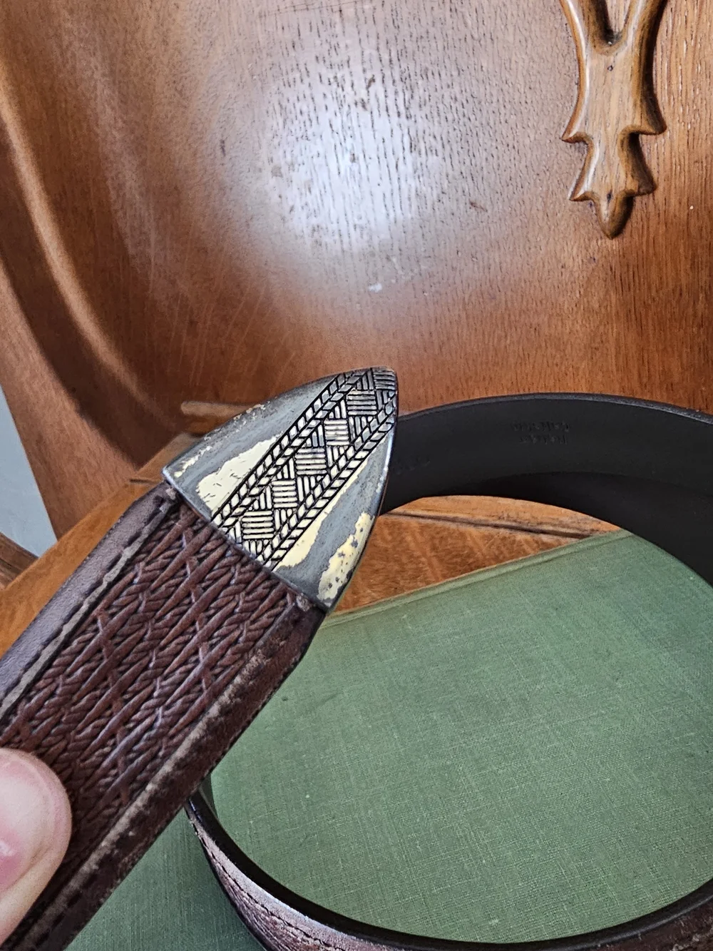 Brighton Italian Calfskin Brown Leather Western Belt Silver Hardware 38